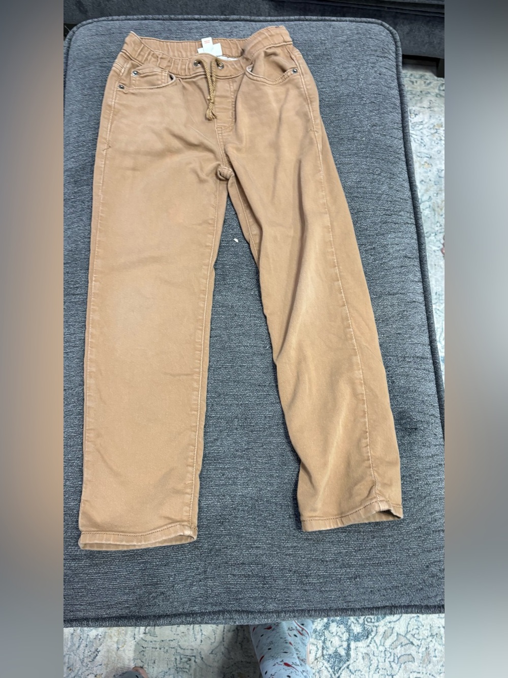 Boys Casual Drawstring Work Pants in Tan